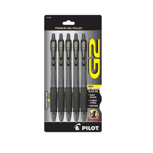 Pilot G2 Retractable Premium Gel Ink Rolling Ball Pen, Ultra Fine Point, 5/Pack