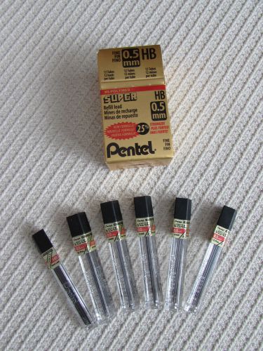 Pentel Hi-Polymer Refill Pencil Leads, 6 tubes, HB .5mm Fine