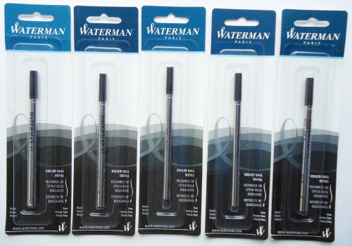 5x Refills for WATERMAN ROLLERBALL PEN  BLACK COLOR INK FINE POINT BRAND NEW