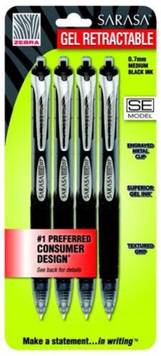 Zebra Sarasa SE Gel Retractable Pens 0.7mm Black 4 Count