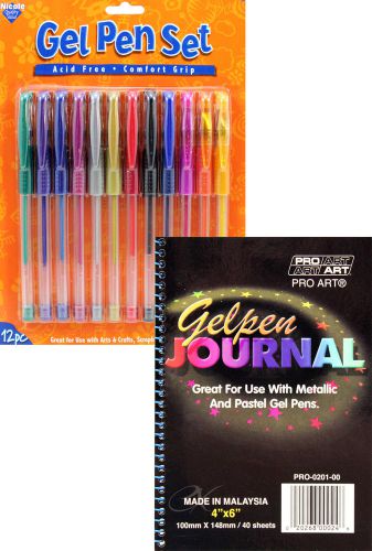 12pc Gel Pen Set  with 4&#034; x 6&#034; Gel Pen Journal