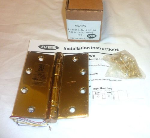 1 Ives 5BB1 TW8 5&#034; x 4.5&#034; 632/US3 Electric Thru-Wire Mortise Hinge BRIGHT BRASS