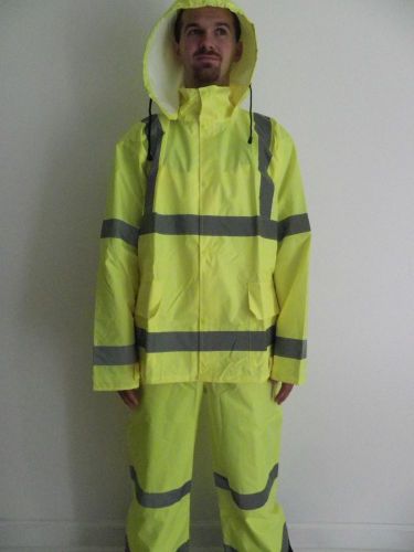 New ansi certified class iii rain coat bib overalls detachable hood reflective for sale