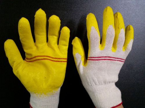 LOT OF 20PAIRS - RUBBER LATEX PALM COATED KNIT WORK GLOVES SIZE FREE YELLOW