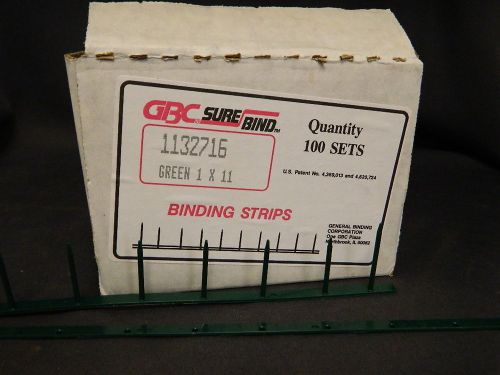 Gbc green 11&#034; x 1&#034; 10 pin surebind binding strips quantity 100 sets 1132716 for sale