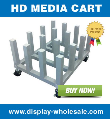 Heavy Duty Media Roll Mover Cart Rack – Holds 16 rolls