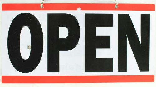 Open close sign store clock will return door window post hours reversible red for sale