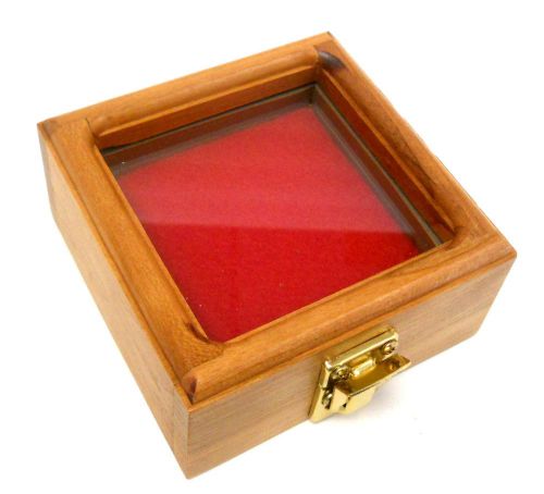 Small cherry wood glass top red awards medals pins pocket watch display case for sale
