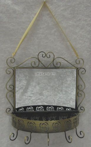 French Provincial Rustic Jewellery Or Key Holder With Mirror &amp; 5 Hooks Wall Rack
