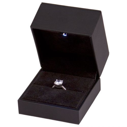 ~LUX~ LED LIGHTED RING BOXCUFF LINKS BOX/  BLACK JEWELRY GIFT BOX ENGAGEMENT BOX