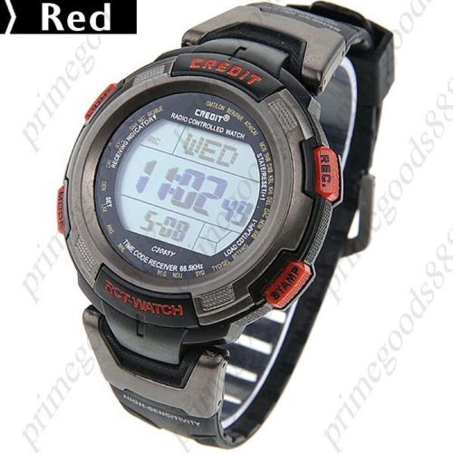 Unisex LED Digital Radio Controlled Wrist Watch in Red Free Shipping