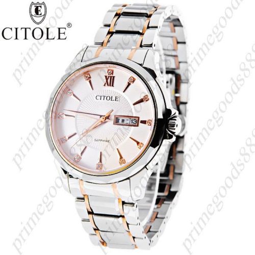 Round stainless steel quartz wrist date free shipping men&#039;s silver gold golden for sale