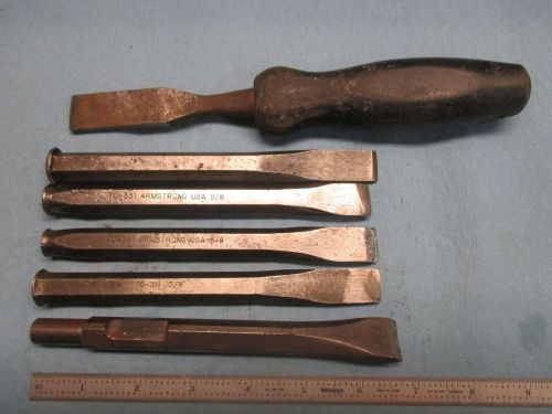 LOT OF 6 STEEL CHISELS 4 PCS ARE ARMSTRONG MACHINIST TOOL TOOLING SHOP MACHINERY