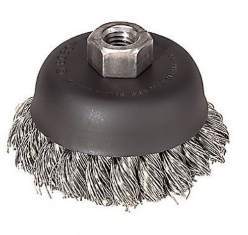Bosch wb504 3-inch cup brush  knotted  stainless steel  5/8-inch x 11 thread arb for sale