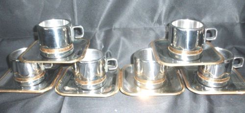 6 Zami Inox  Espresso Cup Saucer Set Stainless INSULATED-Brass Canister-RARE