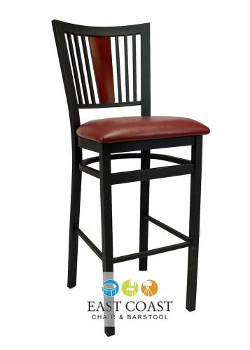 New steel city metal restaurant bar stool with black frame &amp; wine vinyl seat for sale