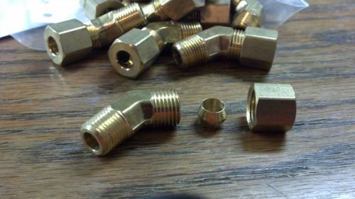 Brass compression tube fitting, 1/4&#034; od tube  x 1/8 npt male, 45 degree fitting for sale