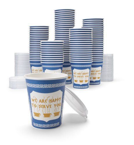 100-count &#034;we are happy to serve you&#034; greek anthora paper coffee cups with lids for sale
