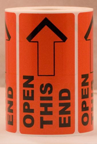 500 Labels of 4x2 Red OPEN THIS END Arrow Special Handling Shipping Rolls
