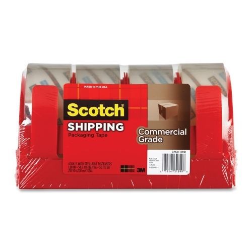 3750 commercial grade packaging tape w/dispenser, 1.88&#034; x 54.6yds, clear, 4/pack for sale
