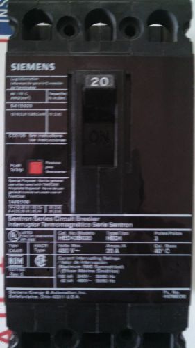SIEMENS HED43B020 20AMP 480V CIRCUIT BREAKER *USED*
