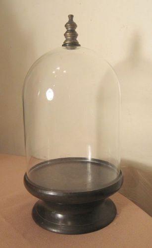 rare antique solid bronze base glass cloche display dome shaped clock jar case