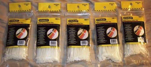 Stanley 4 Inch Multi-Purpose Cable Ties - White       Lot of 5 Packs of 100 each