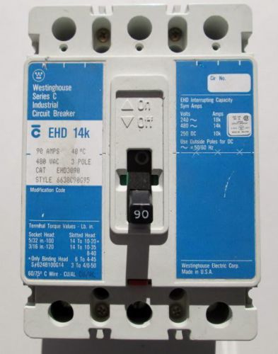 Westinghouse EHD 14K EHD 3090 480 VOLT 3 POLE Circuit Breaker