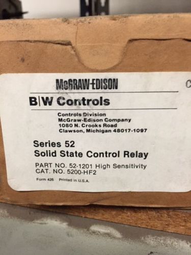 B/W controls series 52 solid state control relay 52-1201 high sensitivity (7X)