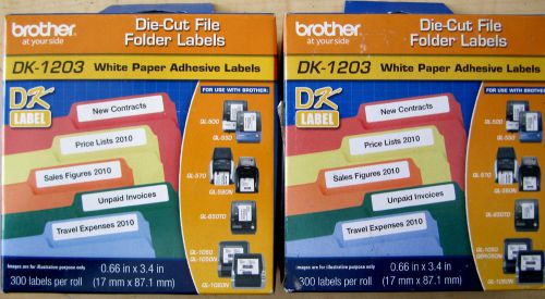 Brother DK-1203 White Paper Adhesive Labels for File Folders   2BOXES 600labels