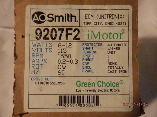 AO Smith 9207F2 iMotor 6-9-12 Watts CW Rotation 1/4- 20 Shaft .2-.3 amp