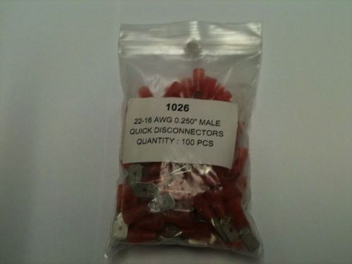 22-16AWG .250 Red Male Quick Disc Vinyl - 100pk