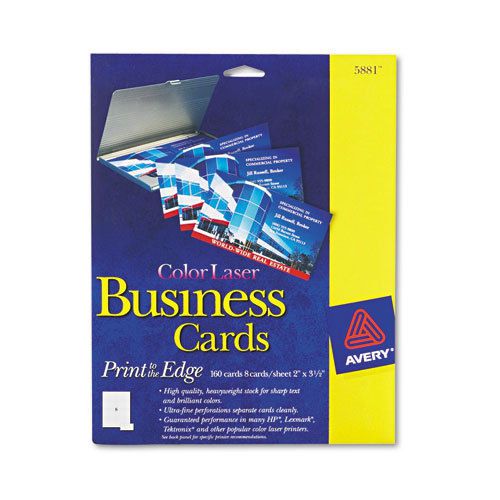 Print-to-the-Edge Two-Sided Business Cards, Color Laser, 2 x 3-1/2, Wht, 160/Pk