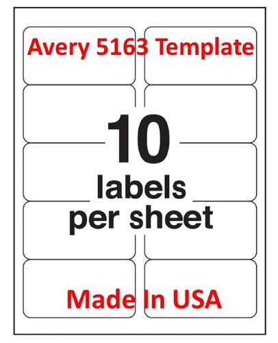 Premium Made in USA Laser/Inkjet 5000 Address Labels 2 x 4&#034;  10 Per Page 5163