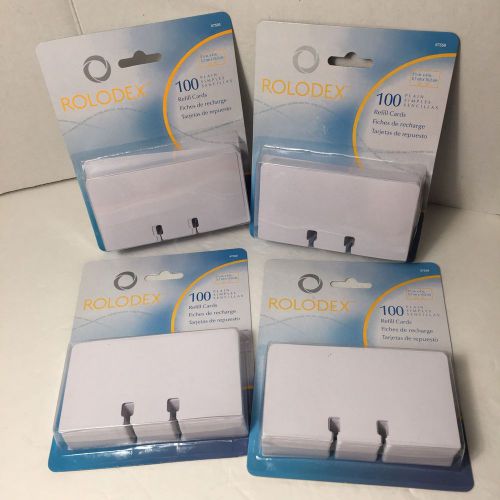 New Rolodex Lot Of 4 Packs 100 Plain Blank Refill Cards 2 1/4&#034;x 4&#034; (400 Total)