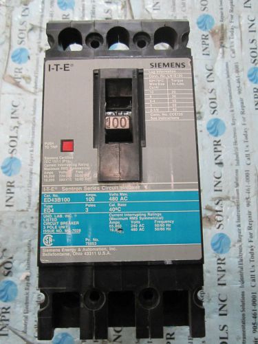 ITE Siemens ED43B100 Sentron Series Circuit Breaker 100A 480VAC 3Poles *Tested*