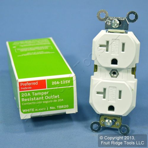 Leviton white commercial tamper resistant receptacle outlet 20a tbr20-w boxed for sale