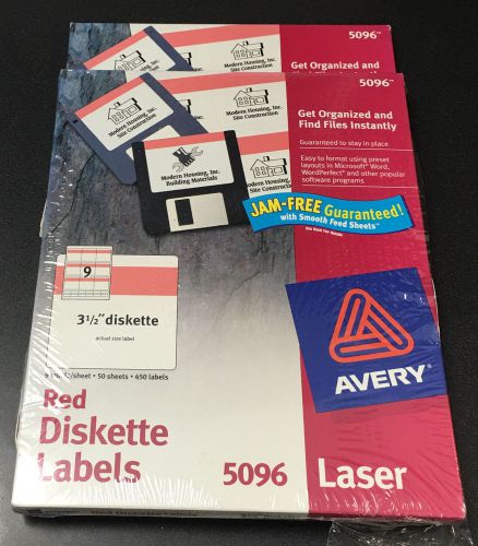 2 Boxes of Avery 5096 Red 3 1/2&#034; Diskette Labels - 93 Sheets 837 Labels