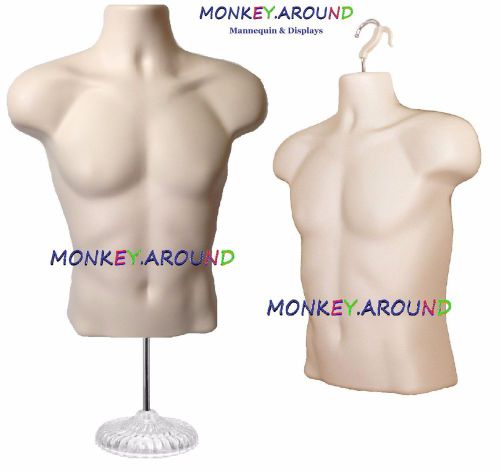 Male mannequin flesh dress body torso form+1 hanger+1 stand,display clothing for sale