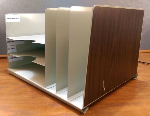 Vintage Tan Wood Hunt Lit ning Desktop Metal Paper Sorter File Organizer Tray