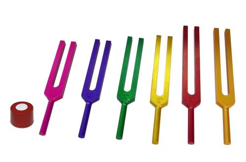 New 6 Sacred Solfeggio Coloured Tuning forks + Pouch + Activator