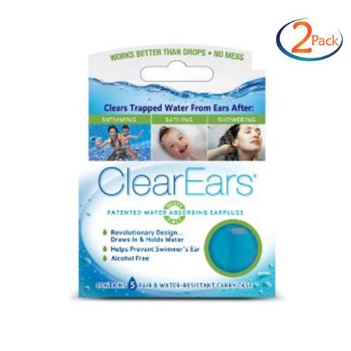 2 Pack - ClearEars Water Absorbing Earplugs 10 Count, Safe for Kids