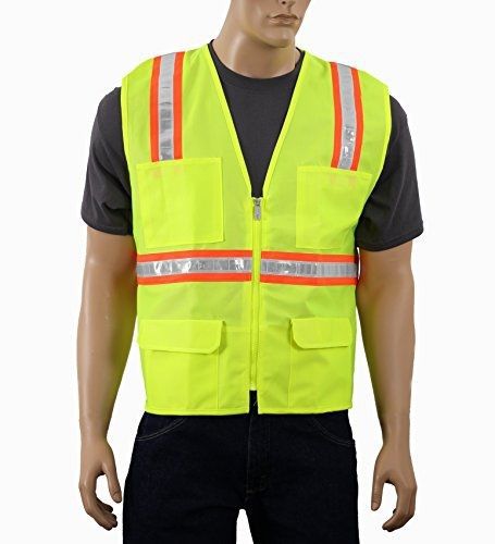 Safety Depot Two Tone Lime Reflective Surveyor Safety Vest with Zipper and