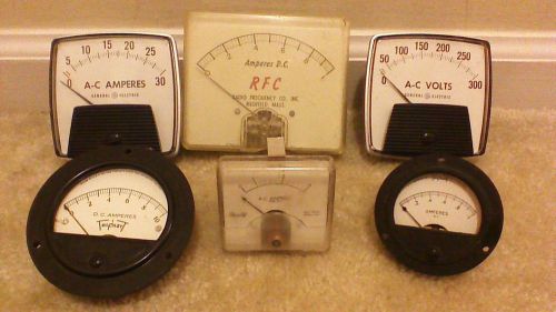 6 Vintage Gauge Lot Meter Triplett R F C Shurite GE Amperes Retro Steampunk