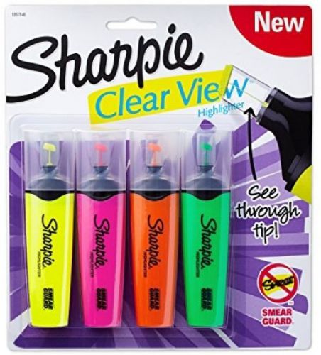 Sanford sharpie clear view highlighter, chisel tip, 4-pack, assorted colors for sale
