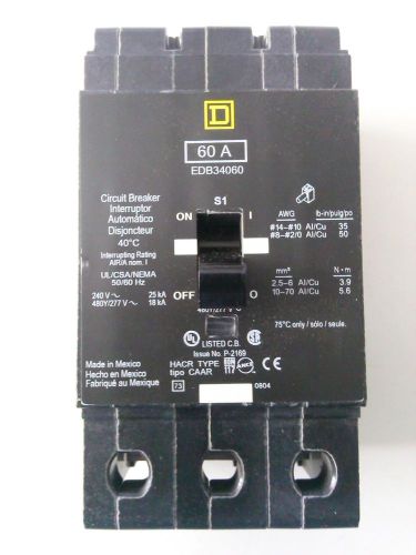 Square D EDB34060 - 60 Amp 480/277 Volt 3 Pole Circuit Breaker - NIB