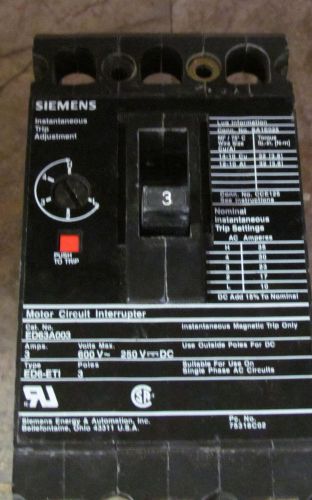 Siemens #ED63A003 600v 3 Pole New Take Out Circuit Breaker