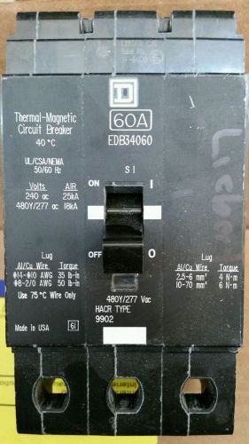 Square D, EDB34060, 60 Amp, 480/277 V, 3 Pole Circuit Breaker