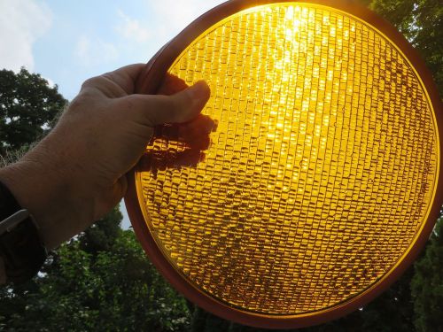 (1) onetraffic light signal lens yellow amber glass  w/ gasket 12&#034; rr for sale