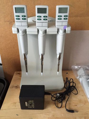 Set Of 3 Rainin Edp3 Electronic Pipettes With Charging Stand
